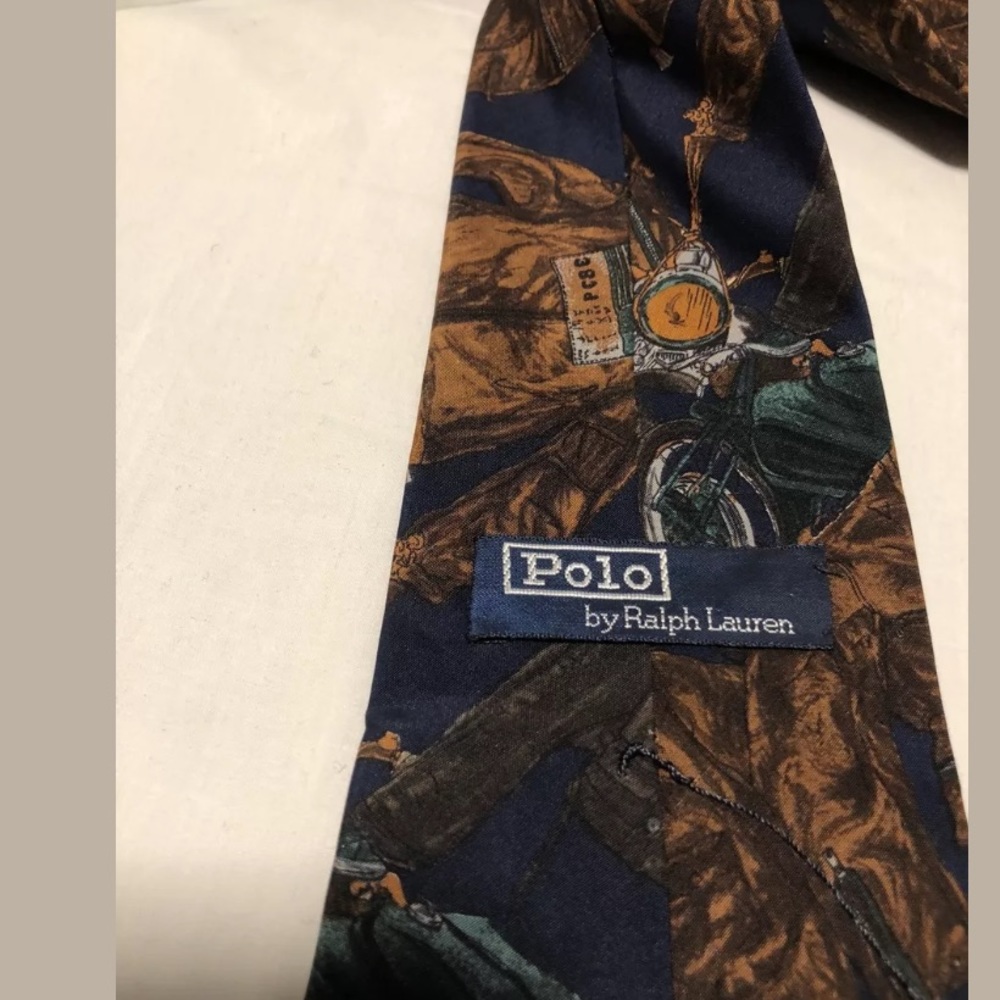 VTG Rare 80’s/90’s Polo Motorcycle Print Necktie - Picture 7 of 8